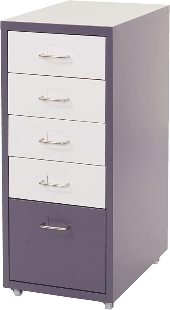 Rollcontainer Boston T851, Schubladenschrank Stahlschrank, 69x28x41cm 5 Schubladen ~ dunkelgrau weiß-dunkelgrau Bild 1