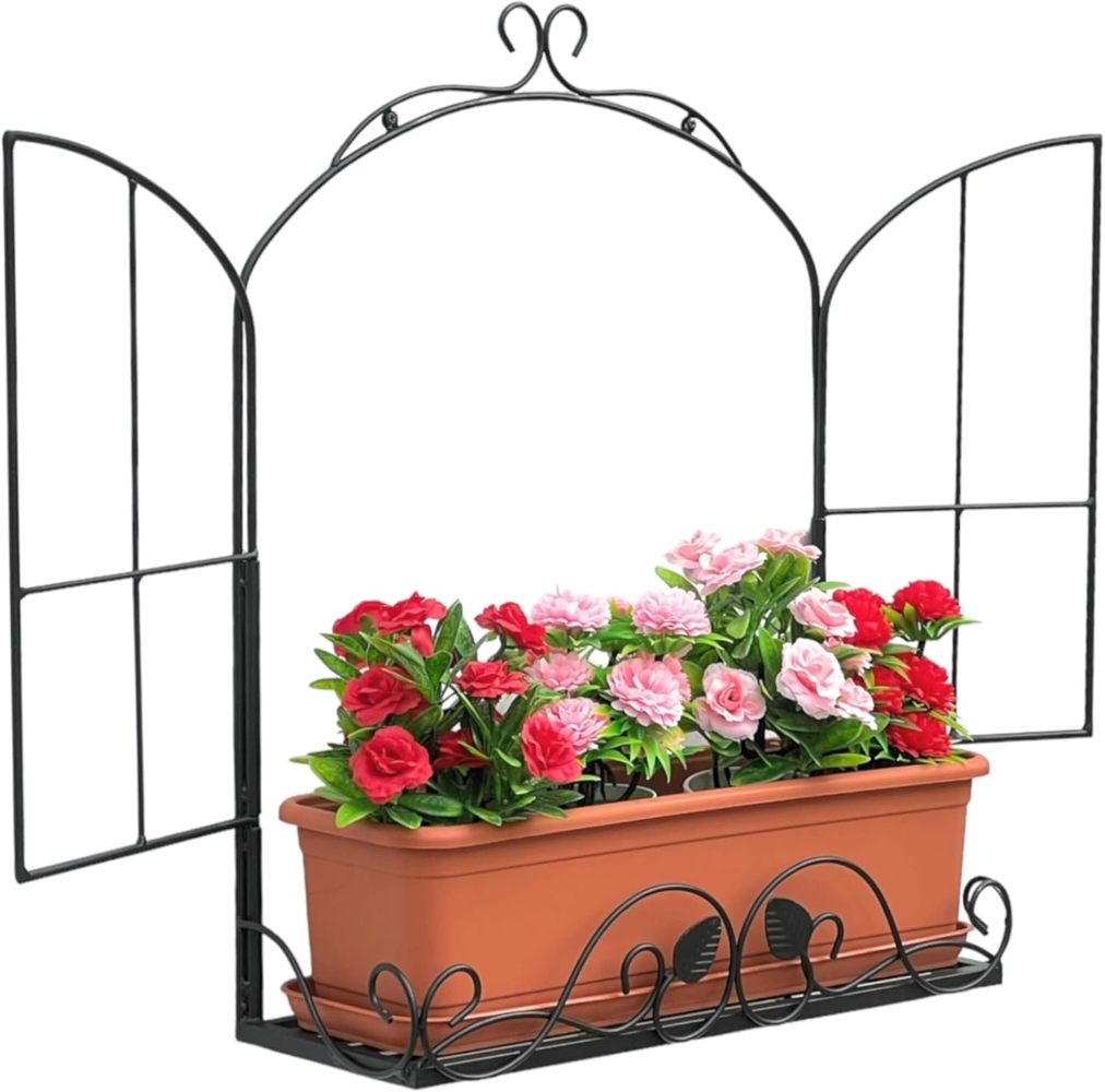 DanDiBo Wandblumenhalter Fenster Schwarz Metall Wand Blumenständer Blumenregal Wandregal Regal Bild 1