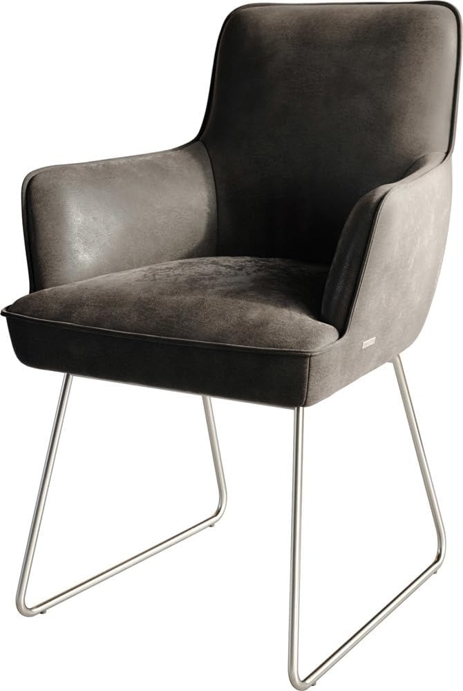 Esszimmerstuhl Heira-Flex mit Armlehnen Mikrofaser Anthrazit Vintage Kufengestell Edelstahl Taschenfederkern Bild 1