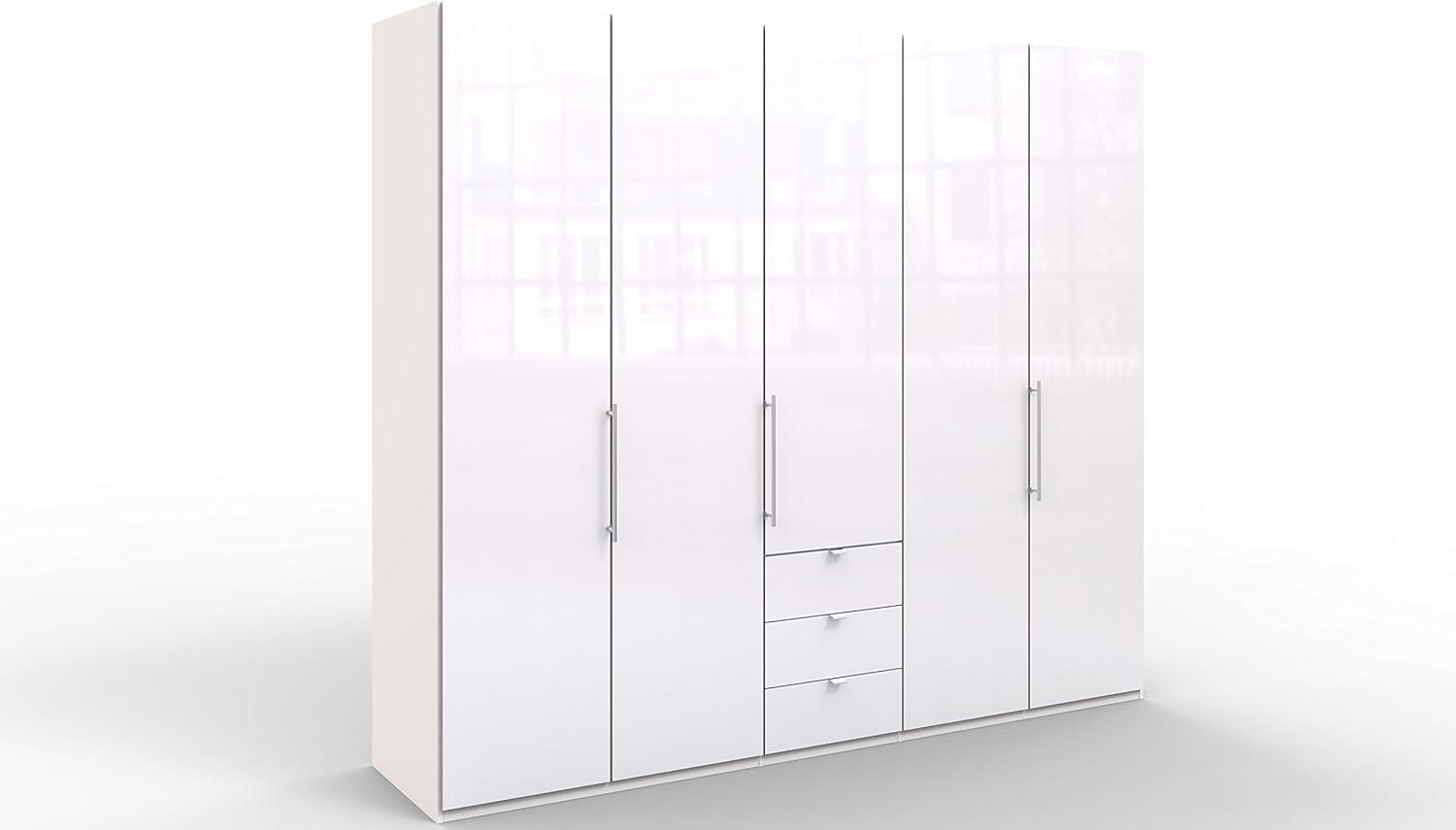 WIEMANN Loft Kleiderschrank, Schlafzimmerschrank, Gleittürenschrank, Drehtürenschrank, mit Schubladen, Glas, weiß, B/H/T 250 x 216 x 58 cm Bild 1