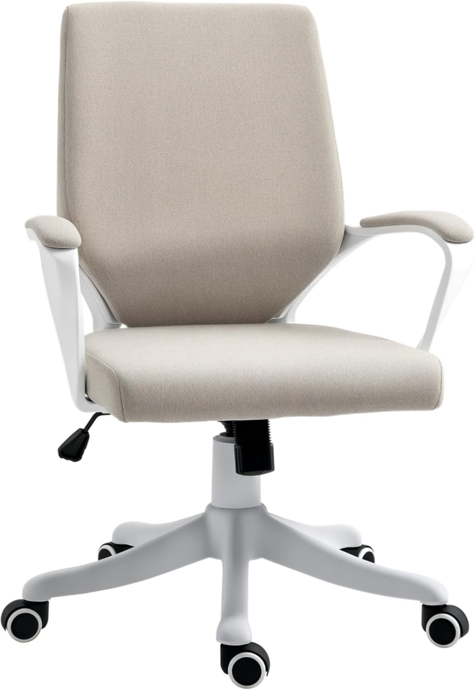 Vinsetto Bürostuhl Schreibtischstuhl Home-Office-Stuhl mit Wippenfunktion Rückenlehne höhenverstellbarer dick gepolstert ergonomisch 360°-Drehräder Polyester Nylon PP Beige+Weiß 62 x 69 x 92-100 cm Bild 1