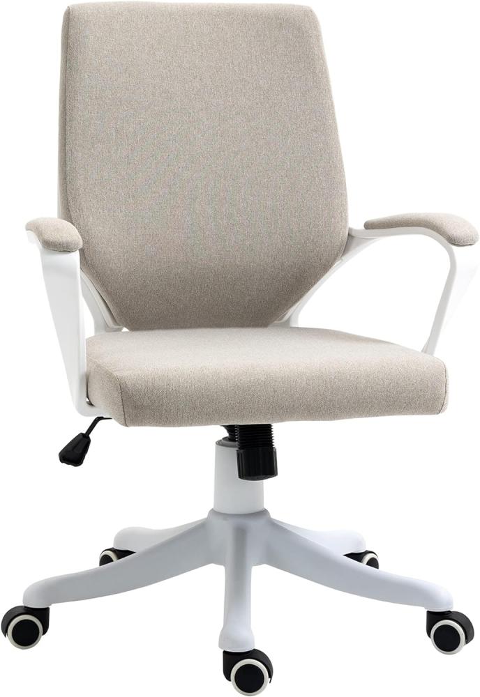 Vinsetto Bürostuhl Schreibtischstuhl Home-Office-Stuhl mit Wippenfunktion Rückenlehne höhenverstellbarer dick gepolstert ergonomisch 360°-Drehräder Polyester Nylon PP Beige+Weiß 62x69x92-100 cm Bild 1