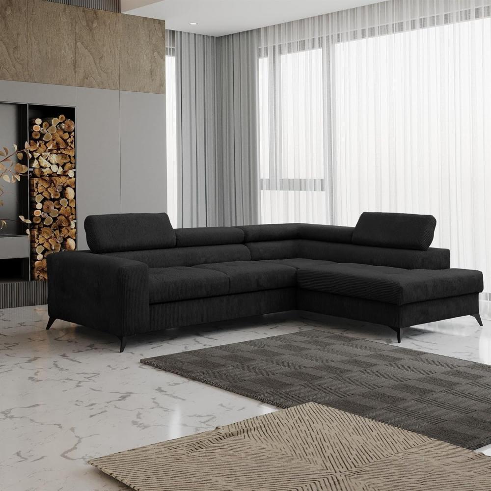 Ecksofa Schlafsofa AMADEO Stoff Anafi Schwarz Ottomane Rechts Bild 1