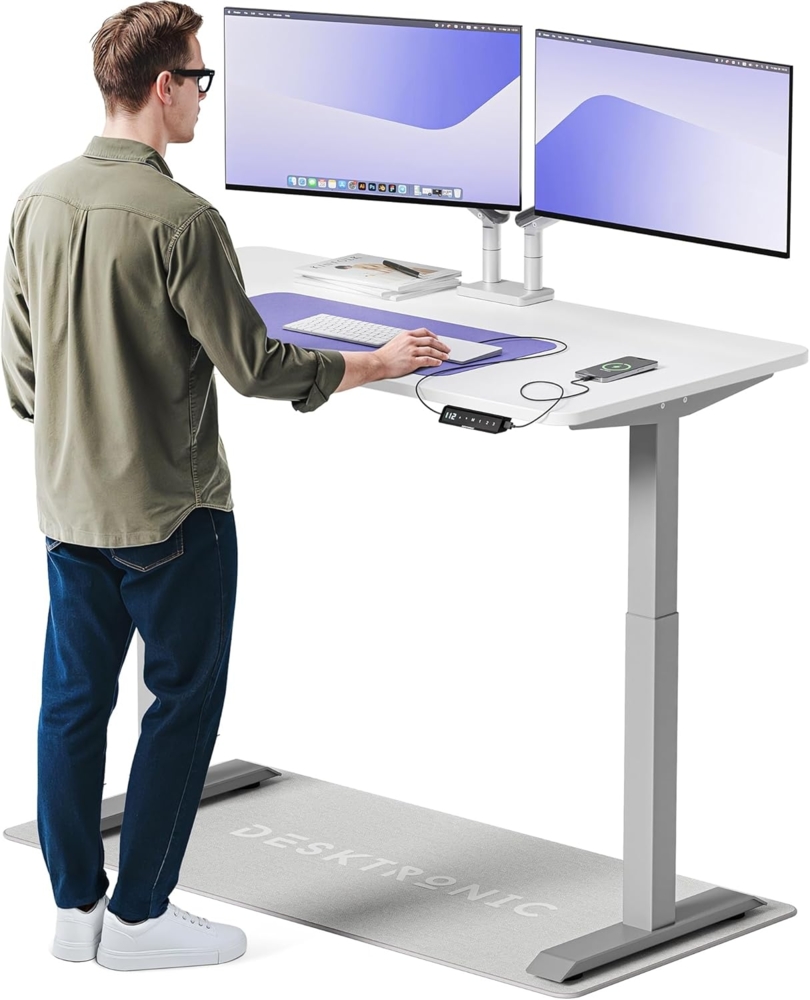 Desktronic Höhenverstellbarer Schreibtisch Elektrisch - Bequem und Schmerzfrei von Zuhause Arbeiten – Schreibtisch Höhenverstellbar Elektrisch (Graues Gestell + 140x70 Weiße Tischplatte) Bild 1