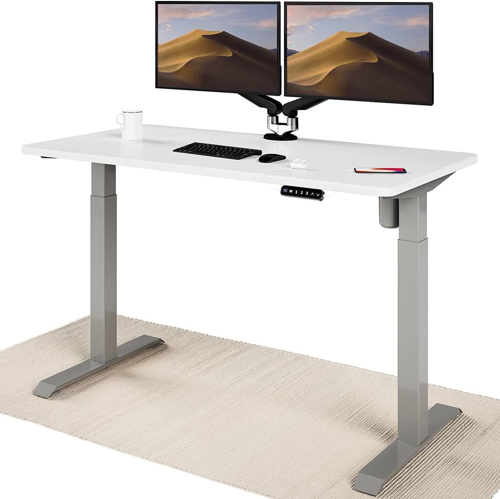 Desktronic Höhenverstellbarer Schreibtisch Elektrisch - Bequem und Schmerzfrei von Zuhause Arbeiten – Schreibtisch Höhenverstellbar Elektrisch (Graues Gestell + 140x70 Weiße Tischplatte) Bild 1