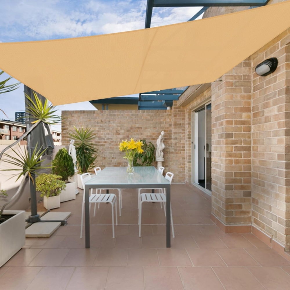 HENG FENG Sonnensegel Wasserdicht Rechteckig 3.5x5 m,Sonnenschutz Wetterfest PES Polyester,Windschutz Wasserabweisend mit 95% UV-Schutz für Balkon Garten Terrasse,Sand Bild 1