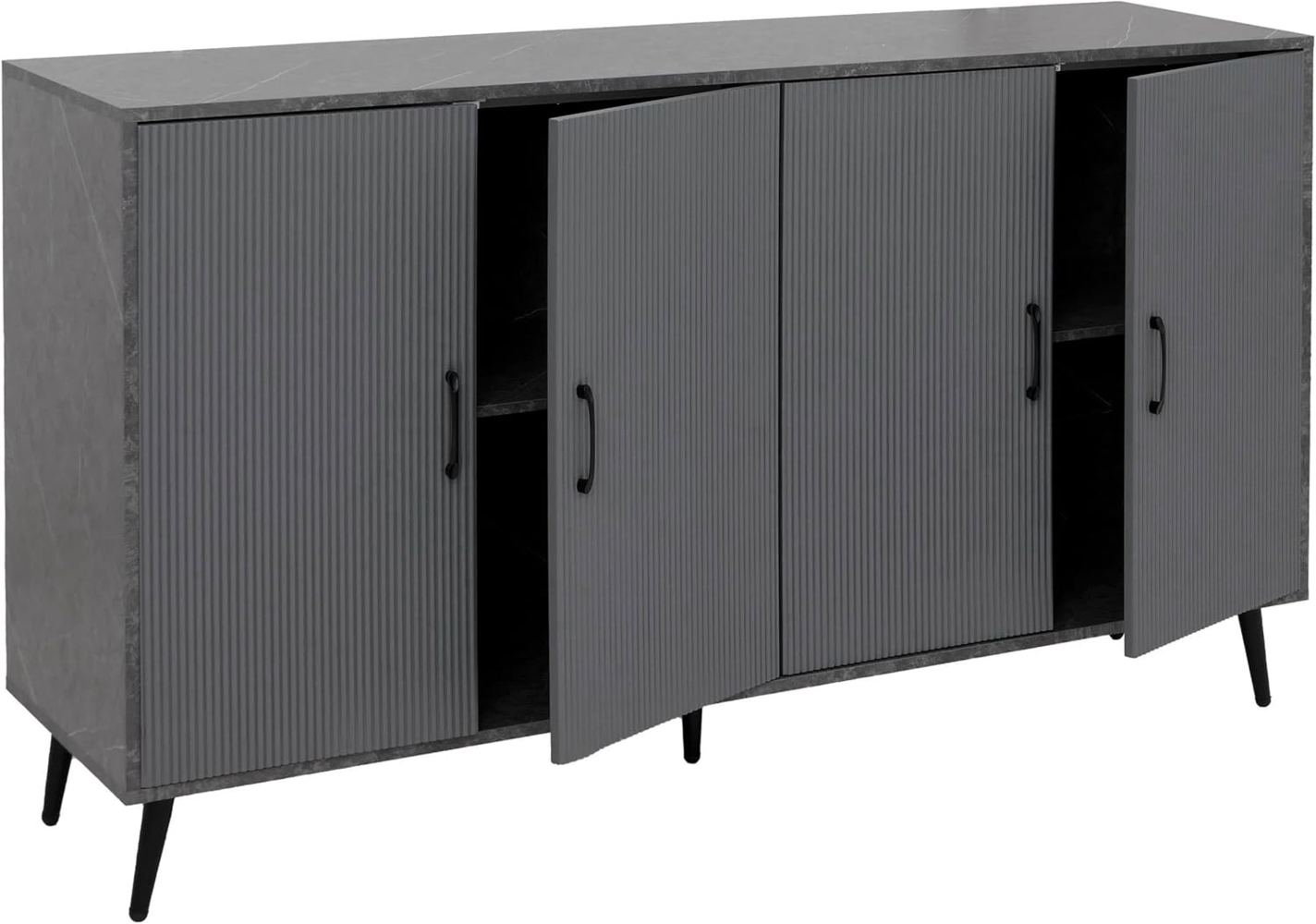 Sideboard HWC-N89, Kommode Schrank Highboard Anrichte, 3D-Design Melamin Holz, 88x150x40cm ~ Marmor-Optik grau Bild 1