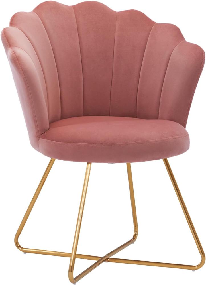 Duhome Sessel aus Stoff Samt Polstersessel Retro Design Polsterstuhl Metallgestell Gold 8057C, Farbe:Rosa, Material:Samt Bild 1