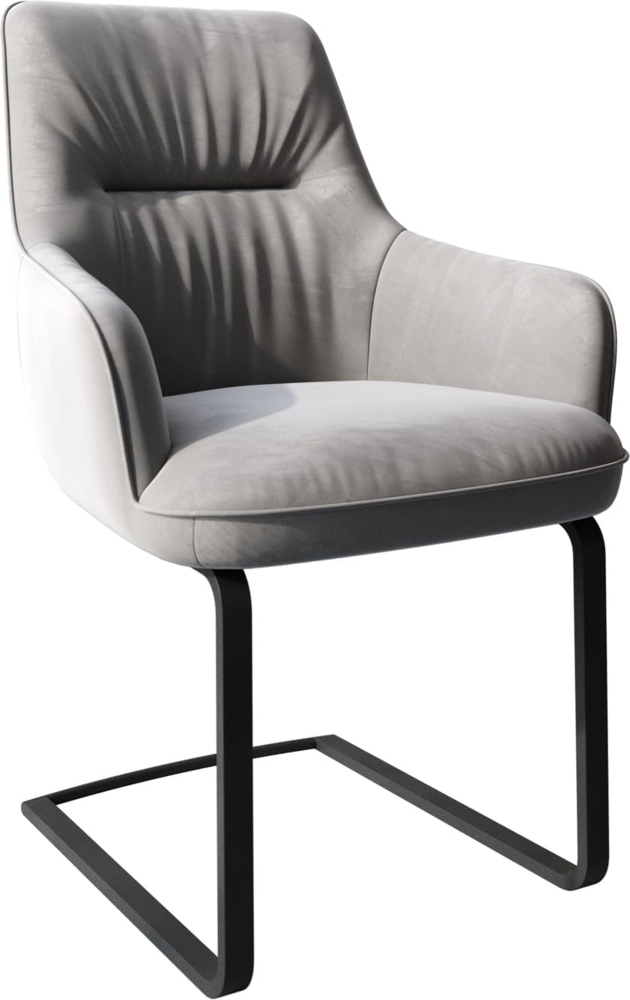 Freischwinger Zelia-Flex mit Armlehnen Samt Grau Freischwinger flach Schwarz Taschenfederkern Bild 1