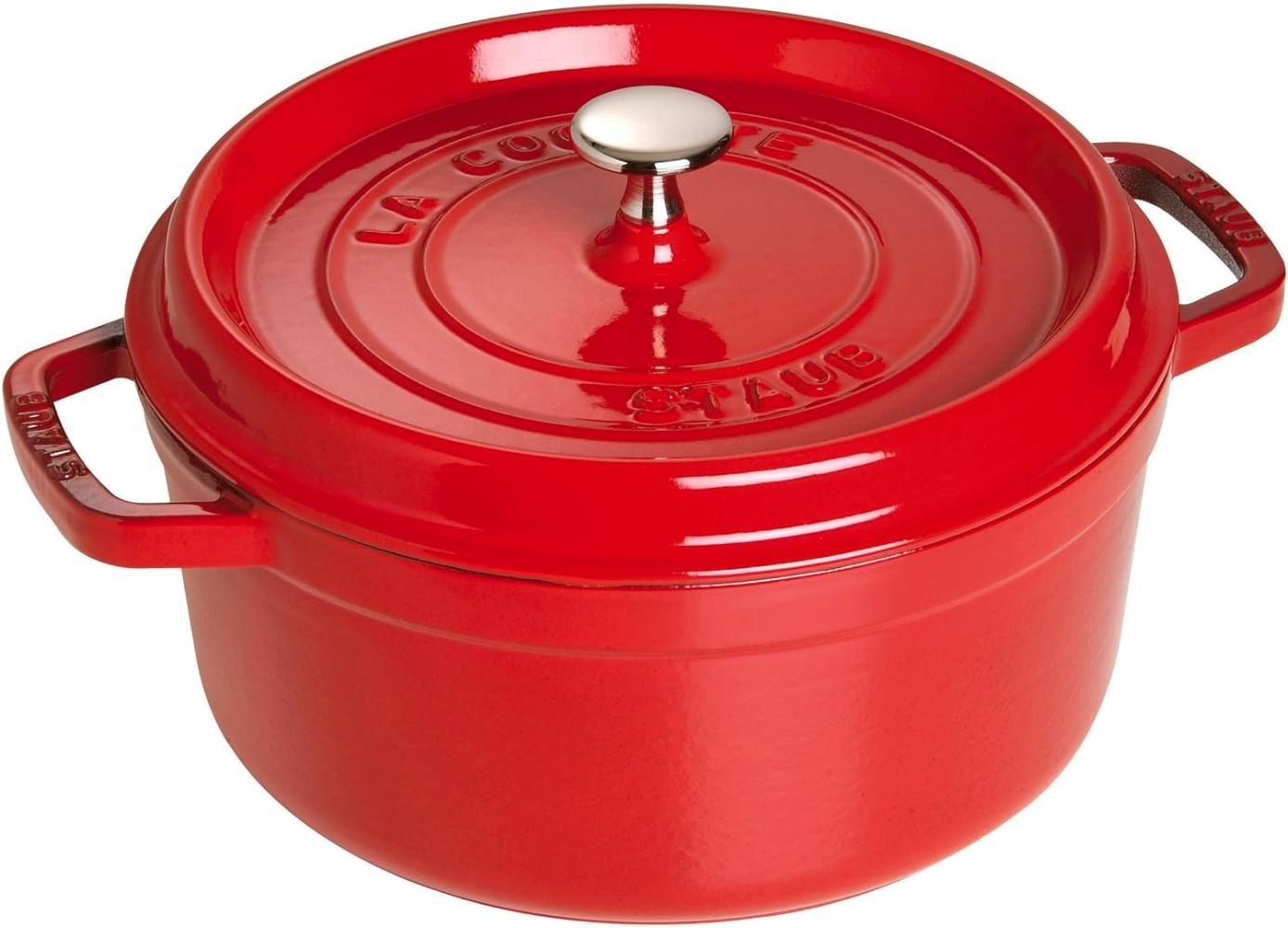 STAUB Gusseisen Bräter/Cocotte, Rund 18 cm, 1,7 L, Aromaregen Funktion, Für alle Herdarten geeignet, Kirschrot Bild 1