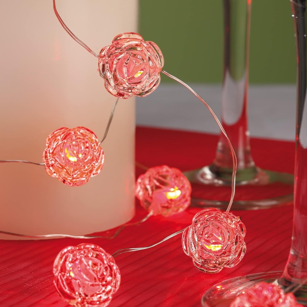 hellum LED Lichterkette,Rosen, 20 rote LEDs, 190 cm Lichtlänge, transparentes Kabel, Indoor, batteriebetrieben (3AA), 300192 Bild 1