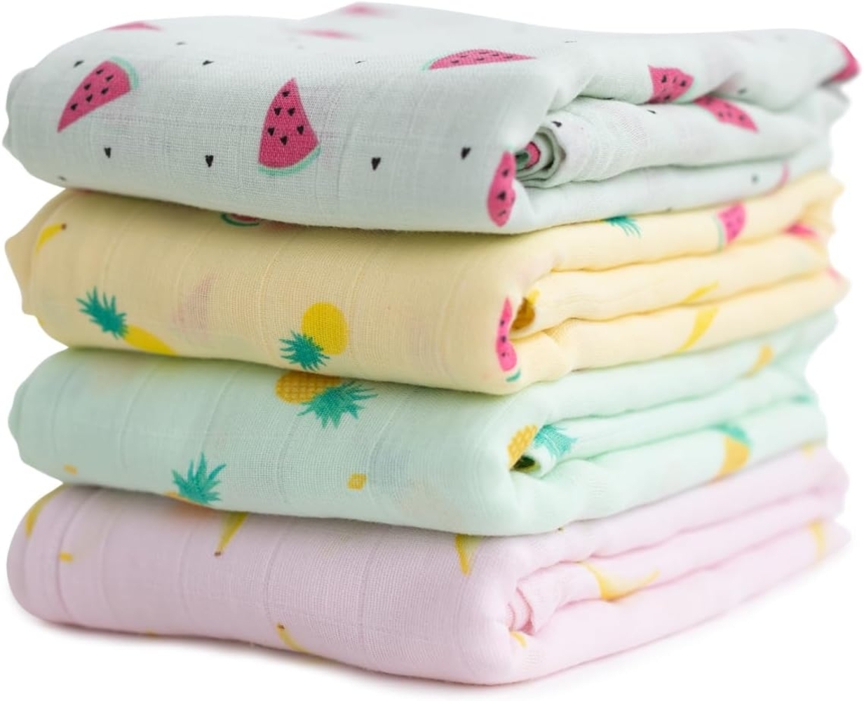 Cuddlebug „Tutti Frutti“ 4 Stück 120x120 cm lange Baby Decke für Babys | 5 Farbkollektionen | Musselin Decke | Babydecke Mädchen oder Jungen | Babydecke Baumwolle Bild 1