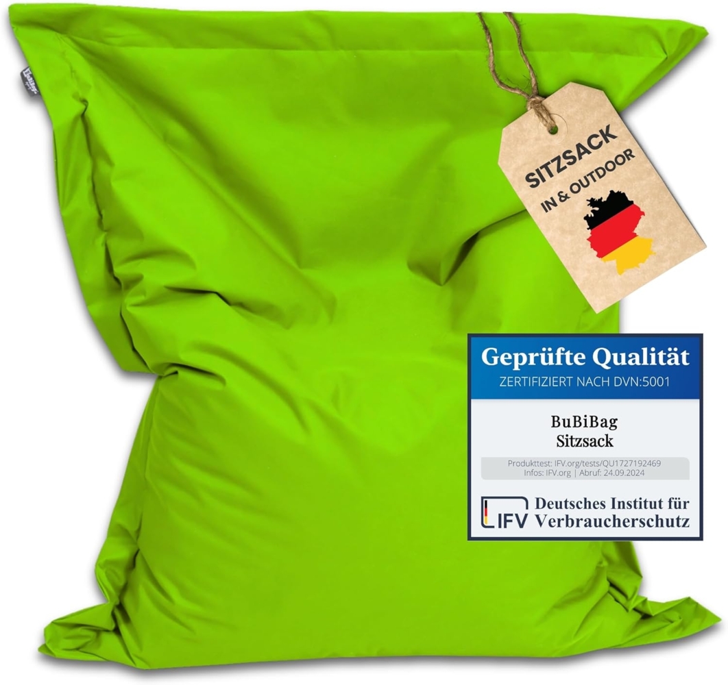 BuBiBag XXL Sitzsack, Outdoor Sitzsäcke für Kinder und Erwachsene, Bodenkissen Beanbag Fatboy wetterfest (Kiwigrün 190x145cm) Bild 1