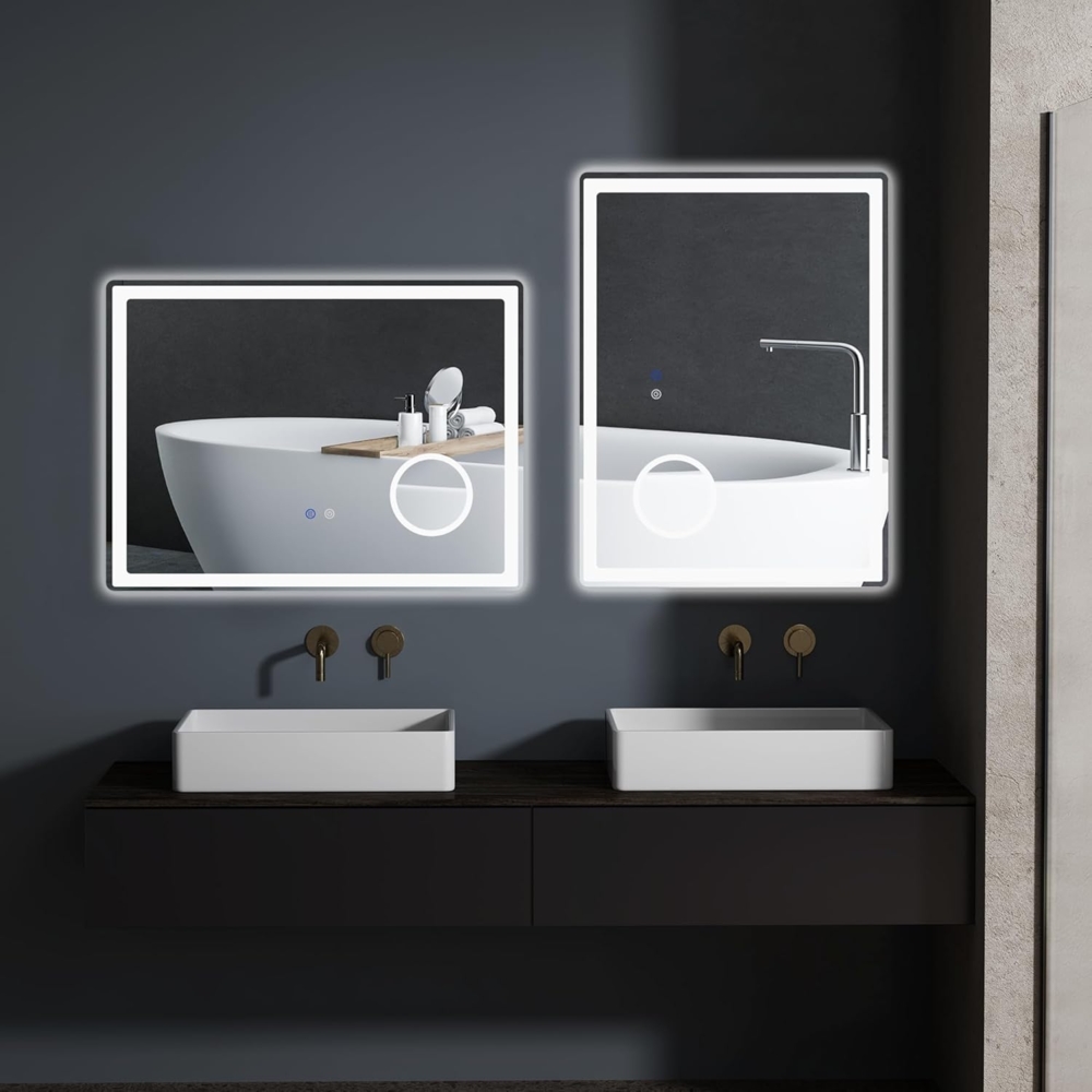 Kleankin Spiegel LED Badezimmerspiegel, Badspiegel mit 3x Vergrößerung (80 x 60 cm Wandspiegel mit Touch-Funktion, 1-St, Memory-Funktion), beschlagfreier Lichtspiegel mit 3 Lichtfarben Bild 1