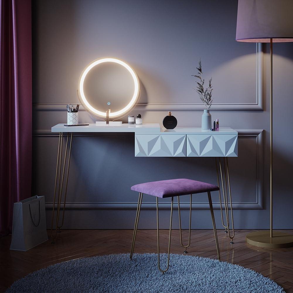 Schminktisch Bella Weiß 120 cm mit LED Beleuchtung und Hocker Vicco Bild 1