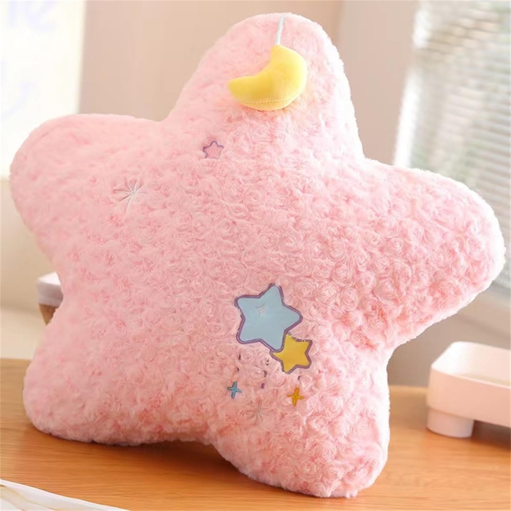 Kuschelkissen Kinder Niedlich Stern Mond Plüsch Kissen Dekokissen Weiche Flauschige Zierkissen Sofakissen für kuschelecke Kinderzimmer Schlafzimmer Deko, 50CM (Rosa,Stern) Bild 1