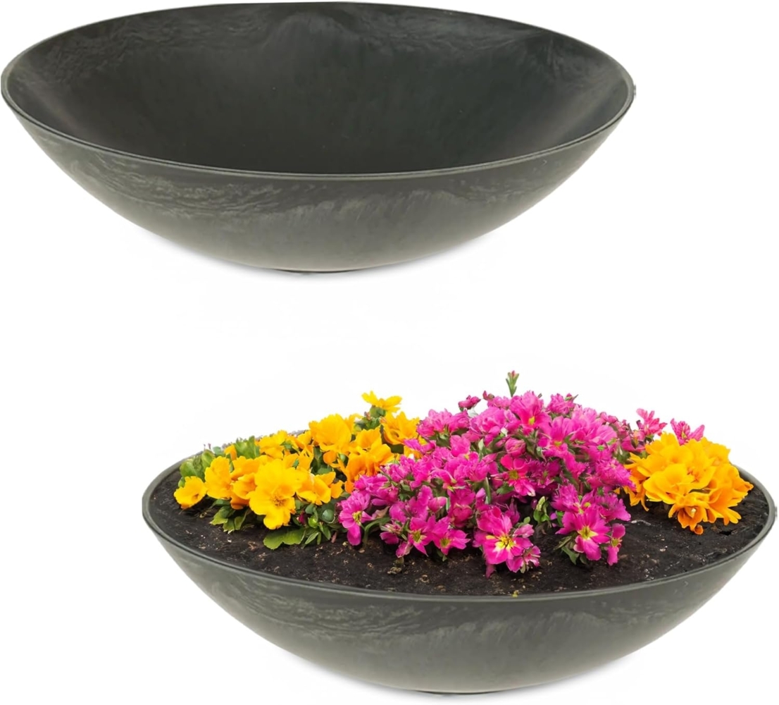 matches21 HOME & HOBBY Blumentopf Flache Pflanzschalen für draussen Dekoschalen rund schwarz 25 cm (2 St), Blumen-Schale als wetterfeste Friedhof-Schale Grab-Schmuck Grabschale Bild 1