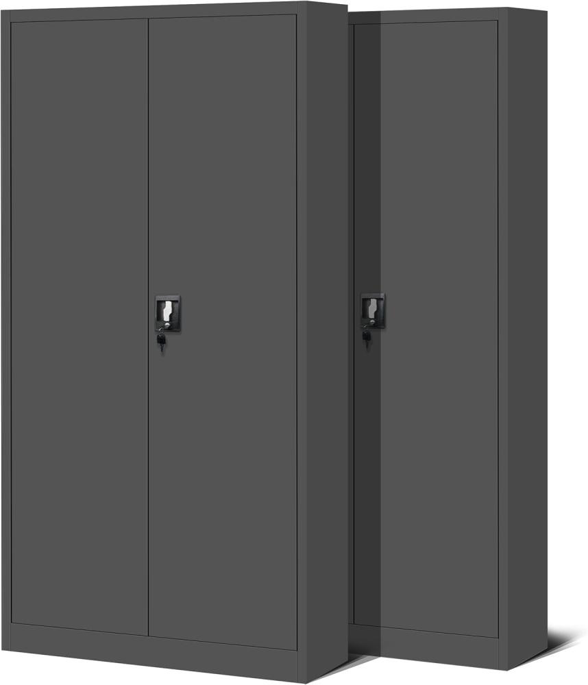 Jan Nowak 2er Set Aktenschrank C001H Büroschrank Metallschrank Stahlschrank Werkzeugschrank Stahlblech Pulverbeschichtet Flügeltürschrank Abschließbar 195 cm x 90 cm x 40 cm (anthrazit/anthrazit) Bild 1