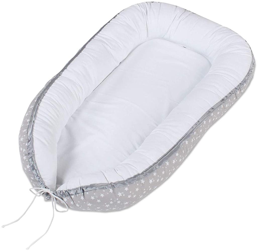 Tobi babybay Kuschelnest Piqué perlgrau Sterne weiß für alle Maxi/Comfort/Boxspring Bild 1