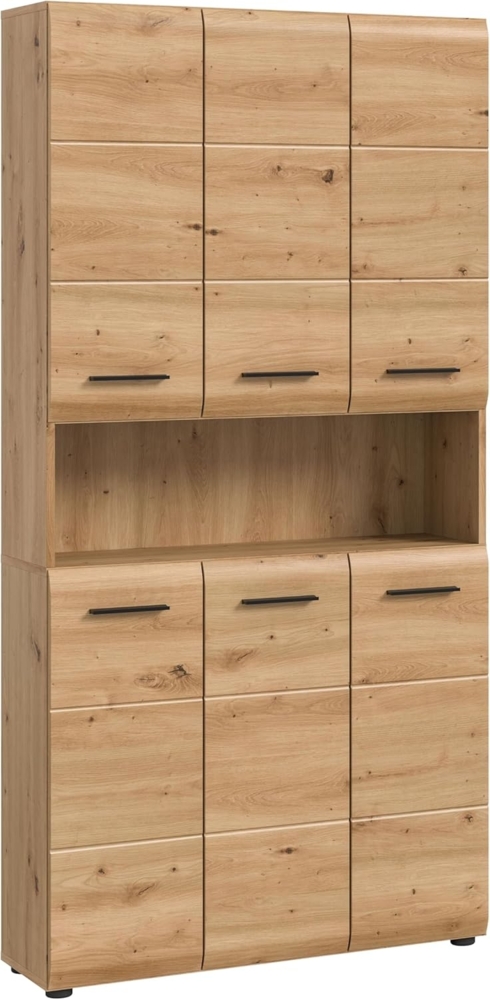 xonox. home – Mehrzweckschrank Ice 90 x 185 x 30 cm in Korpus und Front Artisan Oak Nachbildung – holzfarbener Badschrank Hochschrank breit – modern & platzsparend Bild 1