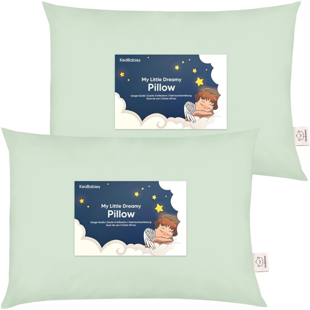 2er Pack Kleinkind Kissen 33x46 cm - Weich Bio Baumwolle Kissen Kinder - Kleinkind Kopfkissen Zum Schlafen - Kleines Kinder Kissen - Kinderkopfkissen für Kleinkinder - Kinderkissen (Sage) Bild 1