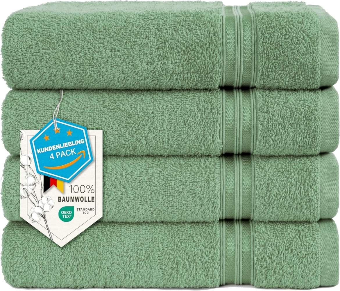 Hammetex 4er Badetuch Set, 100% Baumwolle Premium Qualität Groß 50x100 cm Duschtuch, Weich Saugstark Schnell Trocknendes, Salbeigrün Bild 1