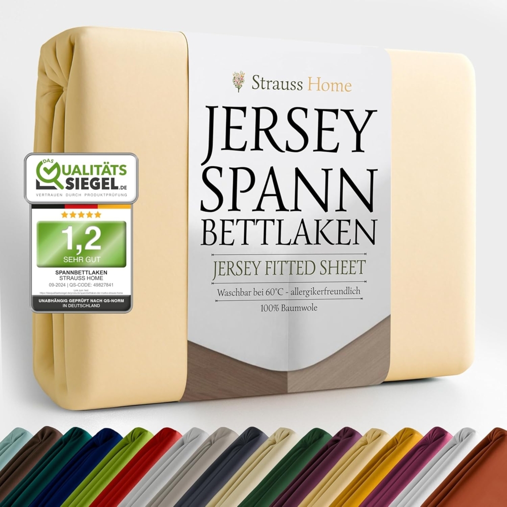 Strauss Home Spannbettlaken Premium, Gummizug: Rundumgummi, 150gr/m2 Premium Jersey 100% Baumwolle Bild 1