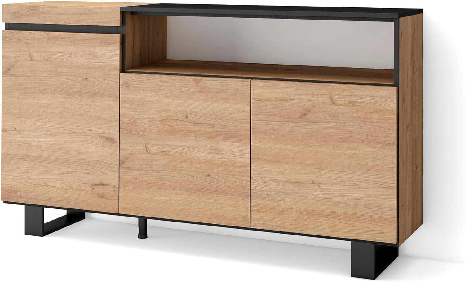 Skraut Home | Sideboard, Highboard | Kommode, Komodenschrank | 150x87x35cm | 3 Türen | Industriedesign | Moderner Stil | Eiche Schwarz Bild 1