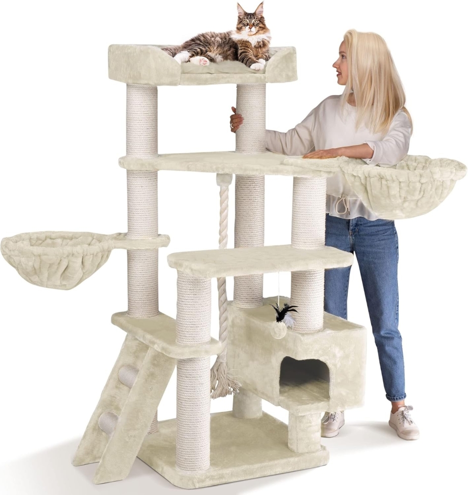 HAPPYPET Kratzbaum große Katzen XXL JACOB - Katzenbaum Deckenhoch, Stabil und Massiv mit Sisalsäulen und Dicker Bodenplatte, Ideal für Schwere Rassen Bild 1