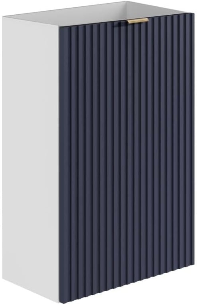 Vente-unique - Handwaschbeckenschrank geriffelt - Weißer Korpus & wendbare blaue Tür - 60 x 40 x 22 - VAHIRA Bild 1