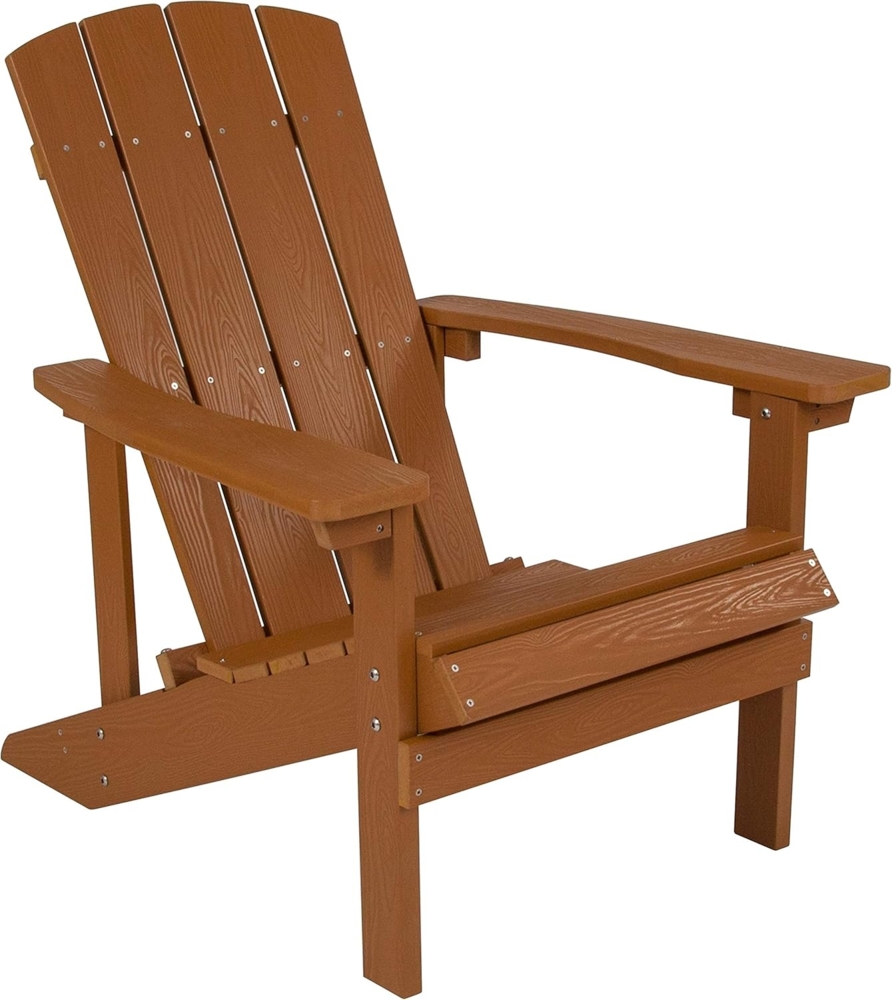 Flash Furniture Charlestown Gewerblicher Allwetter-Polyharzholz-Adirondack-Stuhl in Teak Bild 1