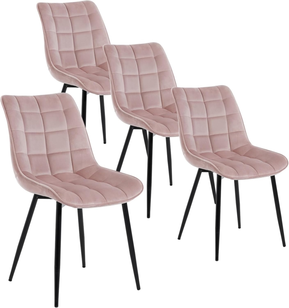 WOLTU 4 x Esszimmerstühle 4er Set Esszimmerstuhl Küchenstuhl Polsterstuhl Design Stuhl mit Rückenlehne, mit Sitzfläche aus Samt, Gestell aus Metall, Rosa, BH142rs-4 Bild 1