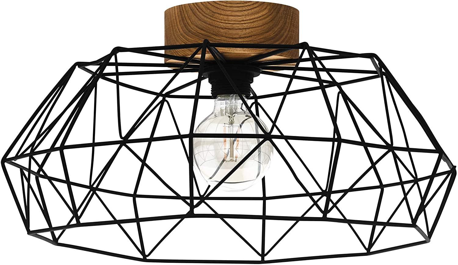 Eglo 43363 Deckenleuchte PADSTOW Stahl schwarz, Holz natur E27 1X60W H:20,5cm Ø:45,5cm dimmbar Bild 1
