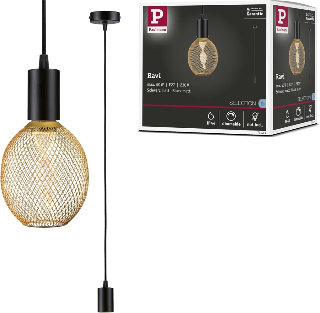 Paulmann 71136 Pendelleuchte Ravi E27 schwarz matt IP44 Bild 1
