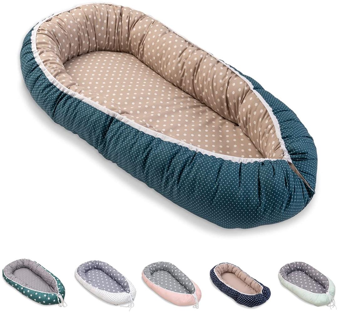 ULLENBOOM ® Babynest & Kuschelnest (55x95 cm) Dschungel (Made in EU) - Baby Nestchen aus Baumwolle, ideal als Reisebett, Baby Cocoon & Kuschelbett, Motiv: Sterne, Punkte Bild 1