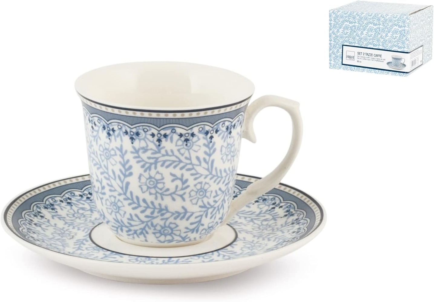 H+H 6279 Set Kaffee Tasse, Porzellan, Blau, 2 Einheiten Bild 1