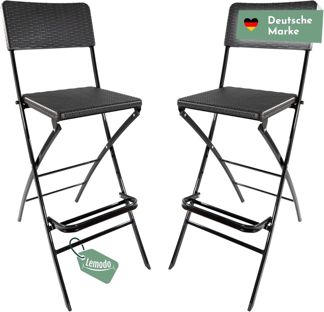 Lemodo Barhocker Barstuhl 2er Set, klappbar, für Außenbereich (2er Set), 2er Set, Rattan-Optik, klappbar Tresenhocker, mit Lehne Bild 1