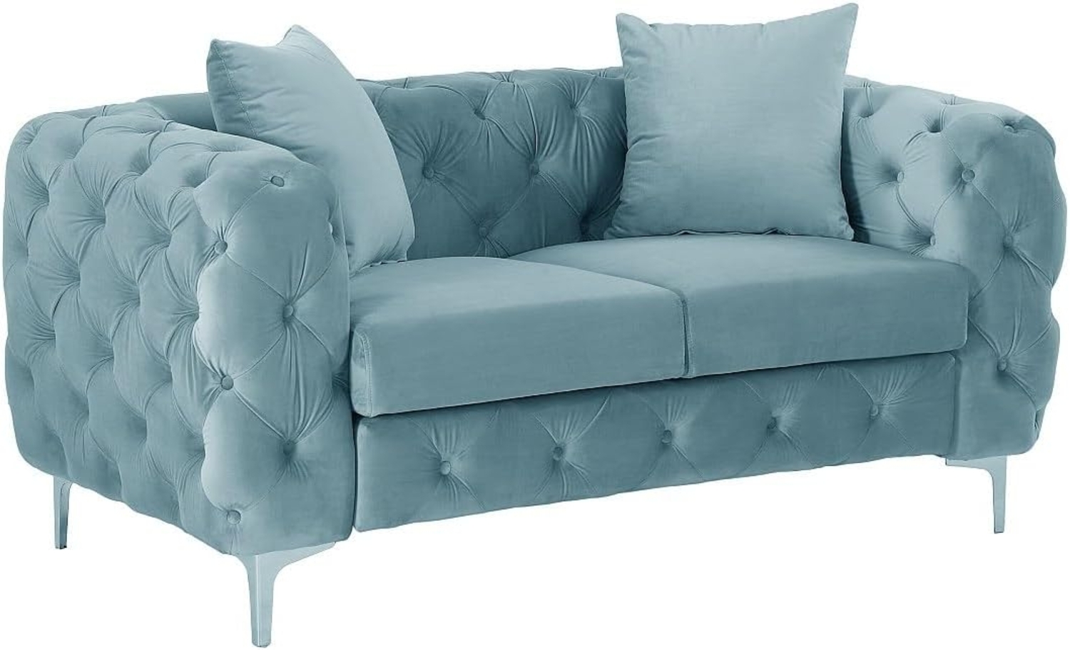 Vente-unique - Chesterfield-Sofa 2-Sitzer - Samt - Pastellblau - EDWINA Bild 1