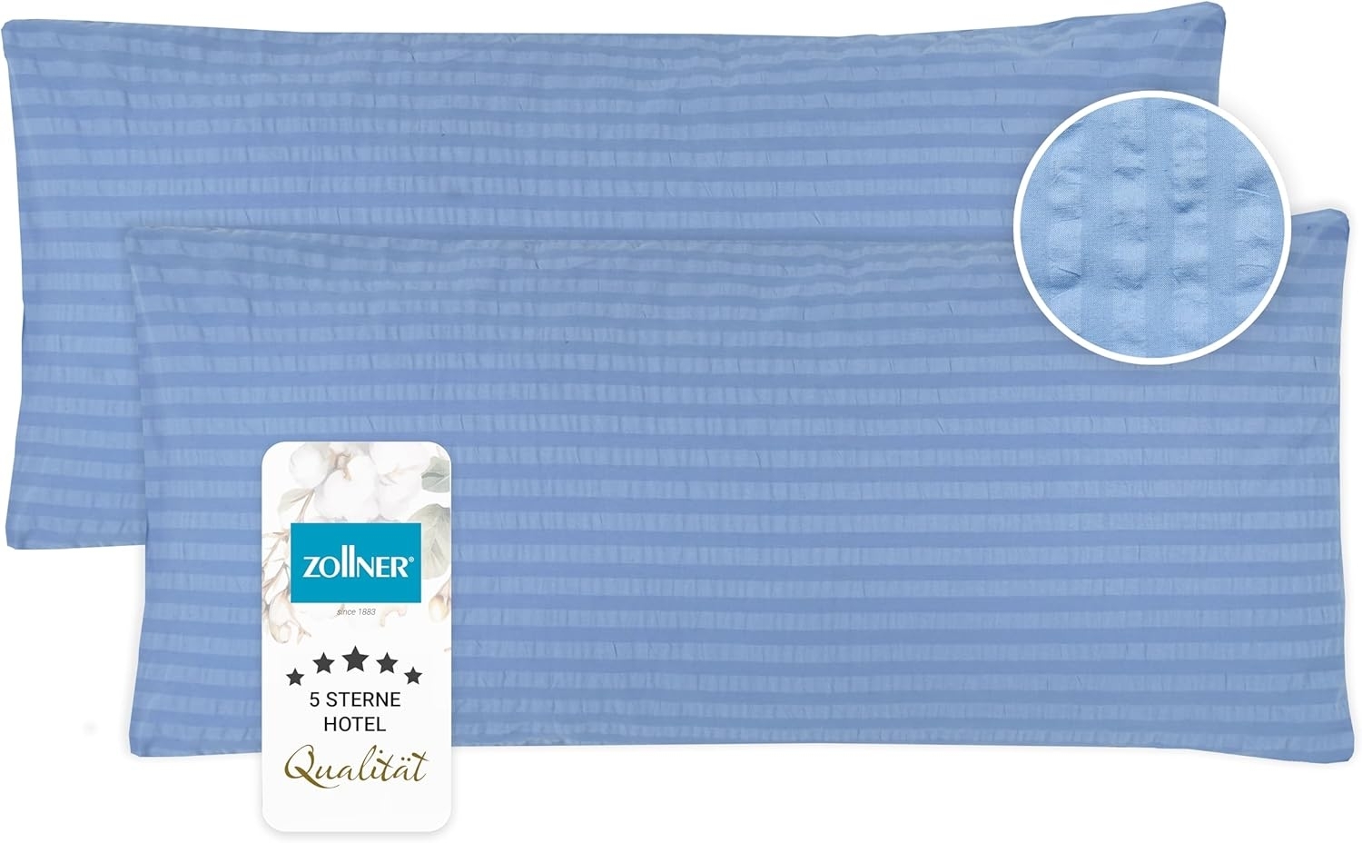 ZOLLNER Kissenbezug, (2 Stück), 40 x 80 cm, 100% Baumwolle, vom Hotelwäschespezalisten, Seersucker Bild 1