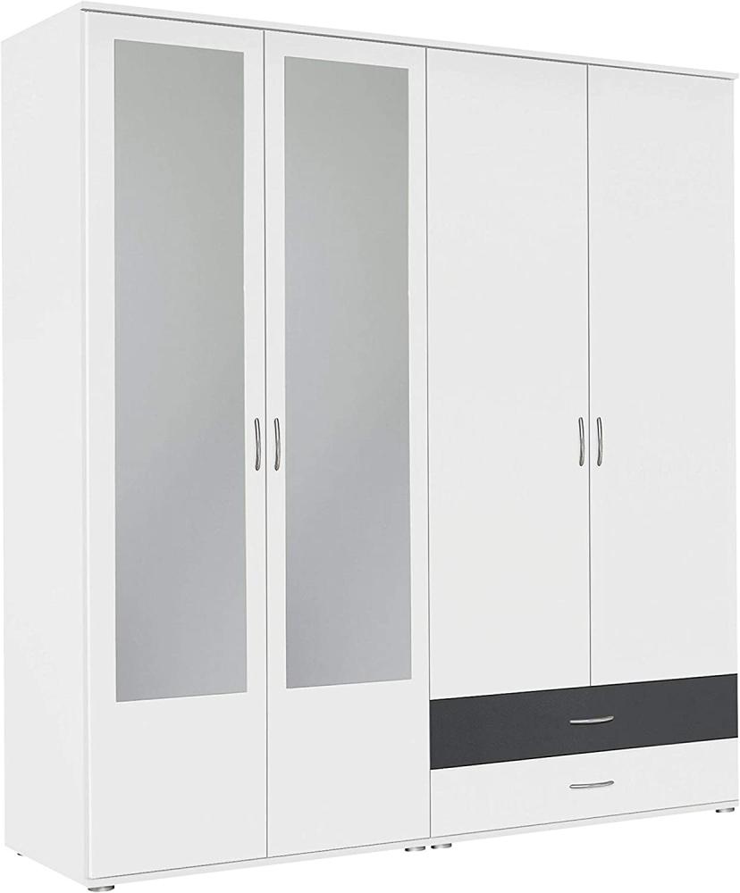 Rauch Möbel Noosa Schrank Drehtürenschrank, Weiß / Grau Metallic, 4-türig mit Spiegel und 2 Schubladen, inkl. Zubehörpaket Basic 1 Kleiderstange, 3 Einlegeböden BxHxT 168x188x52 cm Bild 1