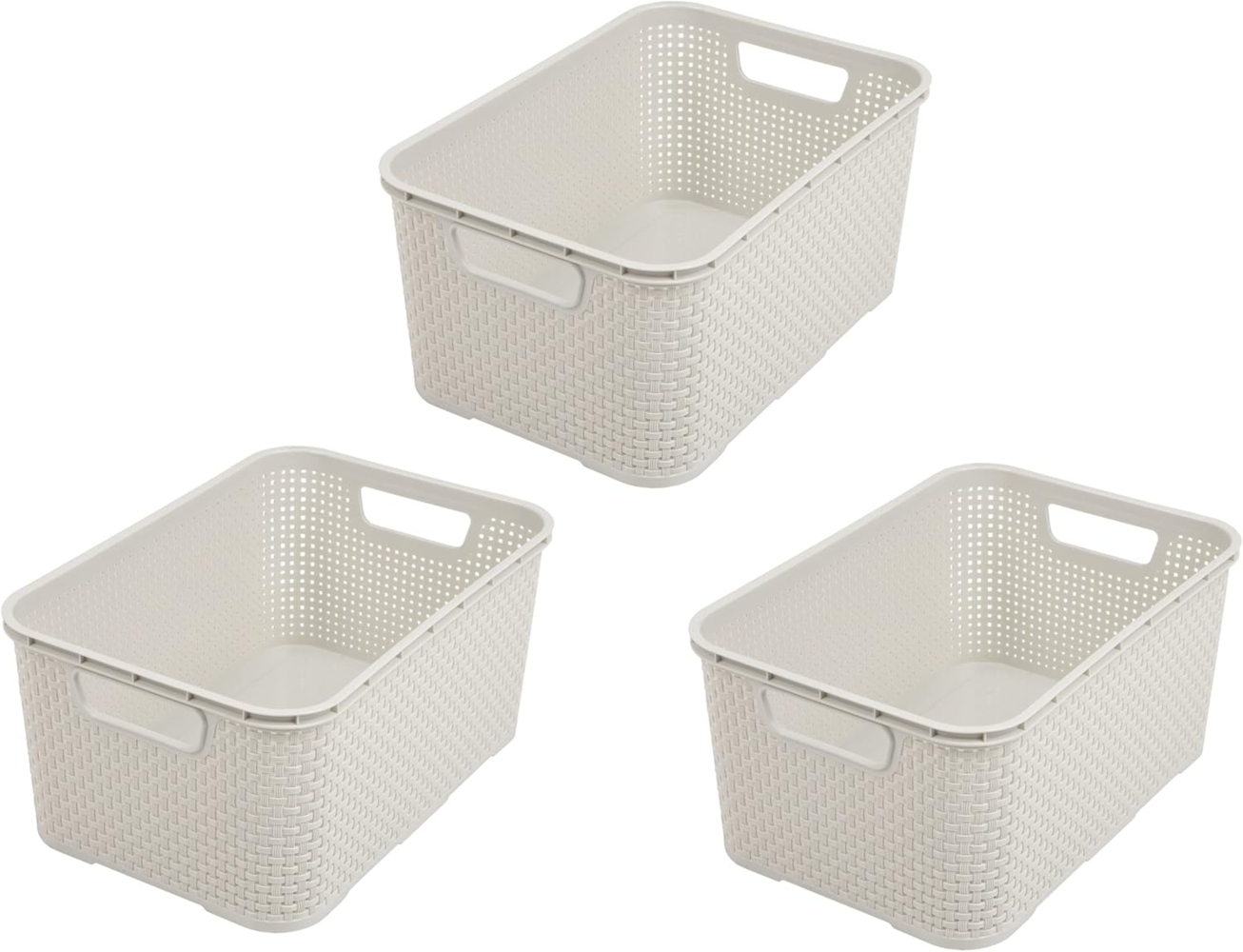 BranQ - Home essential Kunststoff Korb in Rattan Design 3er Set Grösse M 10l, PP, Creme Bild 1