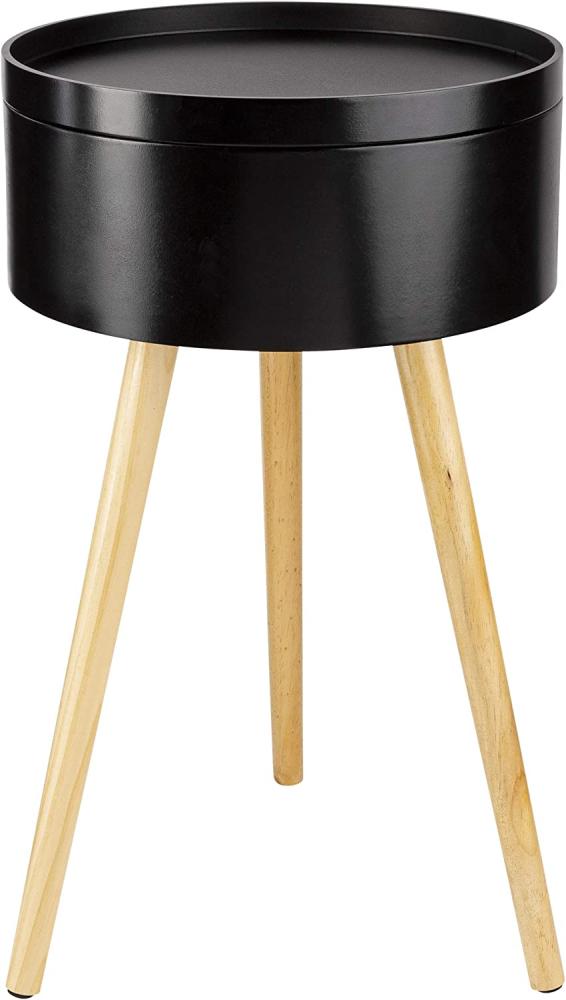 ONVAYA® Beistelltisch aus Holz | Schwarz | Holz | Ø 38 cm | Couchtisch rund | Nachttisch Kiefer | Stauraum & Abnehmbarer Deckel | Modernes skandinavisches Design Bild 1