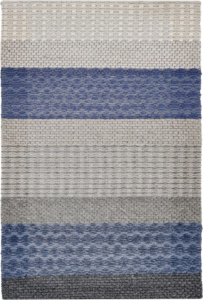 Teppich Wolle grau blau 160 x 220 cm Streifenmuster Kurzflor AKKAYA Bild 1