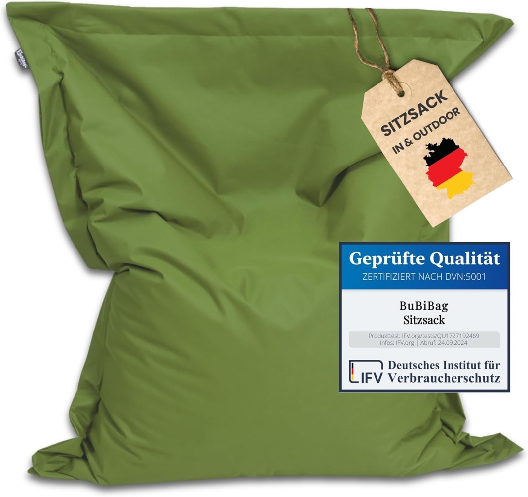 BuBiBag XXL Sitzsack, Outdoor Sitzsäcke für Kinder und Erwachsene, Bodenkissen Beanbag Fatboy wetterfest (Khaki 190x145cm) Bild 1