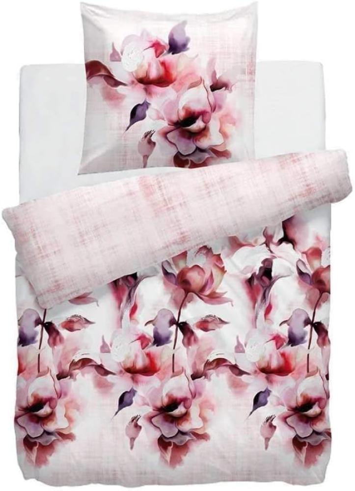 HnL Satin Bettwäsche Blumen Rosa Nature Polly Bunt 135x200 + 80x80 cm Bild 1