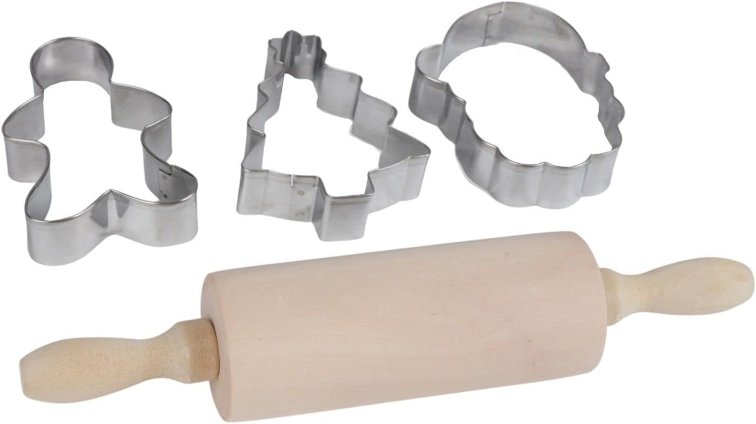 Mini Weihnachts-Back-Set mit Nudelholz und 3 Ausstechformen Teigrolle Plätzchen Bild 1