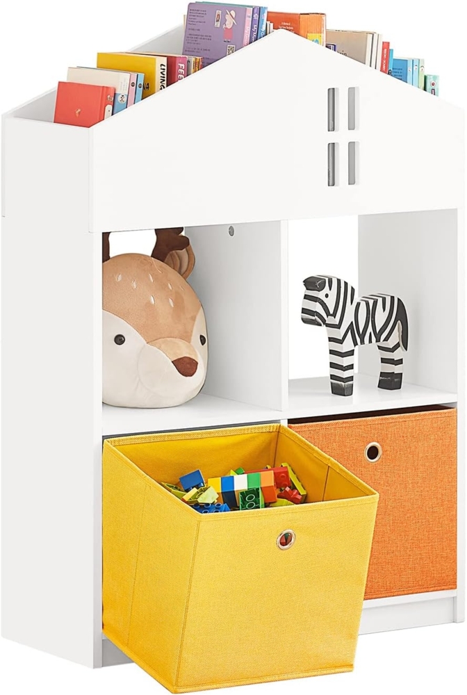 SoBuy Bücherregal KMB49, mit Haus-Design Kinderregal mit 2 Stoffboxen Spielzeugregal Bild 1