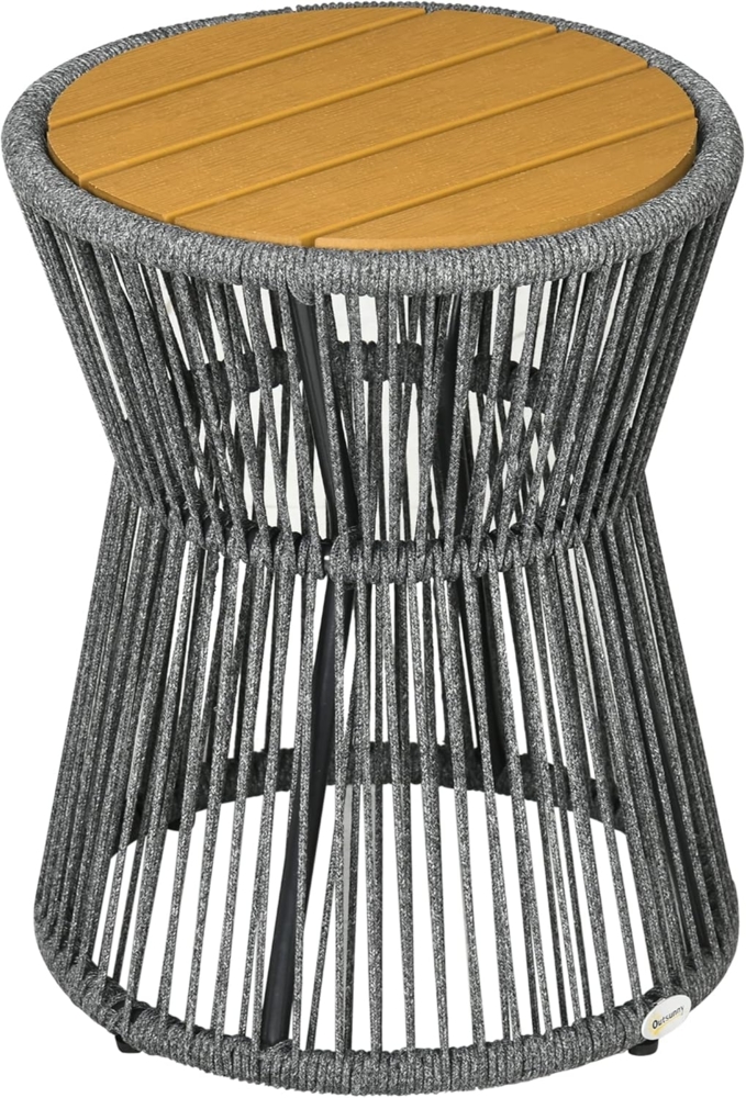 Outsunny Beistelltisch Gartentisch mit verstellbaren Füßen (Kaffeetisch, 1-St, Ratten Beistelltisch), Dunkelgrau+Natur, 39 x 39 x 49 cm Bild 1