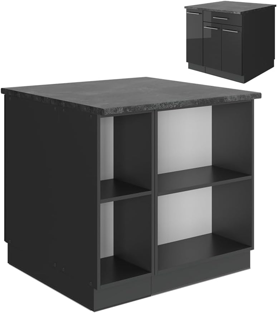 Kücheninsel Fame-Line Anthrazit Hochglanz 90 cm ohne Arbeitsplatte Vicco Bild 1