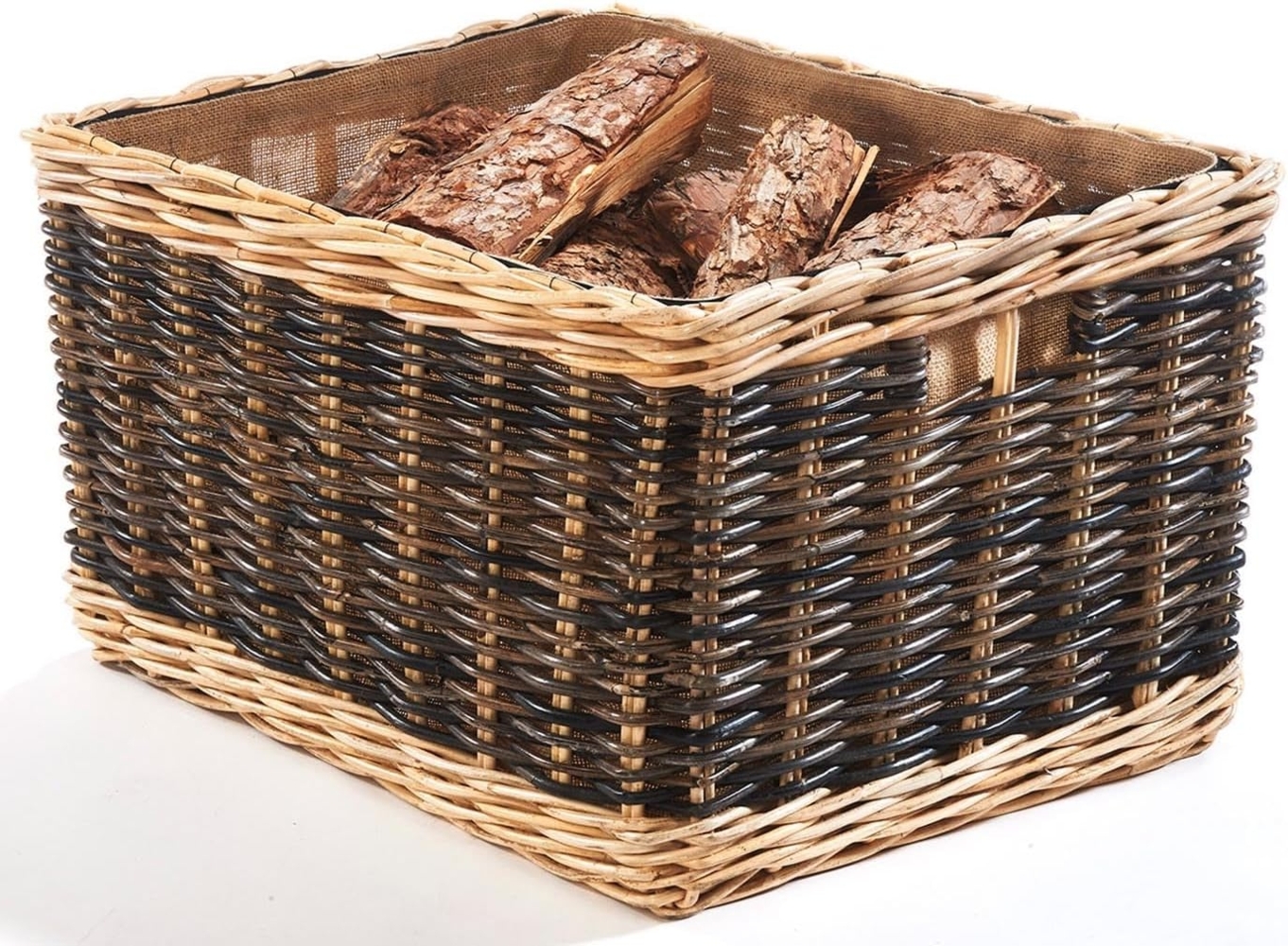 Kobolo Kaminholzkorb Holzkorb aus Rattan zweifarbig mit Jutestoff Bild 1